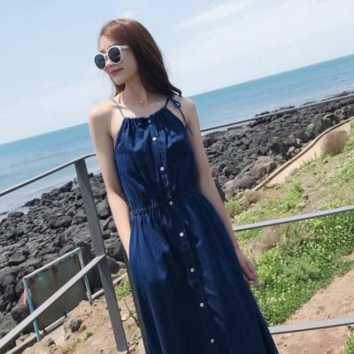 ĐẦM JEAN DENIM MAXI CỔ RÚT 2 DÂY DỄ THƯƠNG - NJ923